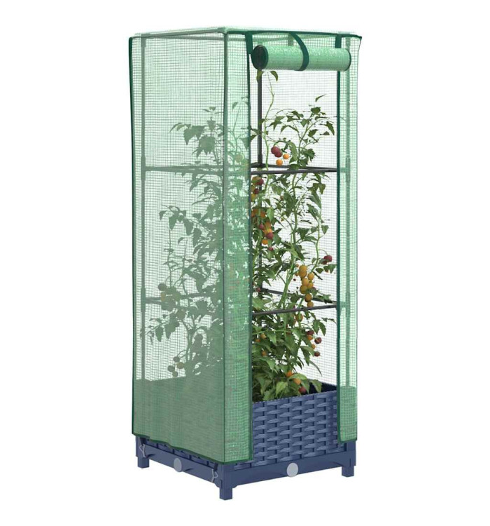 Jardinière surélevée avec housse aspect rotin 40x40x123 cm | Mobilier & Déco