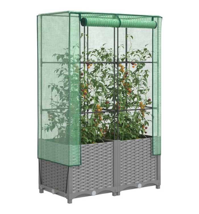 Jardinière surélevée avec housse aspect rotin 80x40x138 cm | Mobilier & Déco