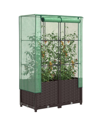 Jardinière surélevée avec housse aspect rotin 80x40x138 cm | Mobilier & Déco