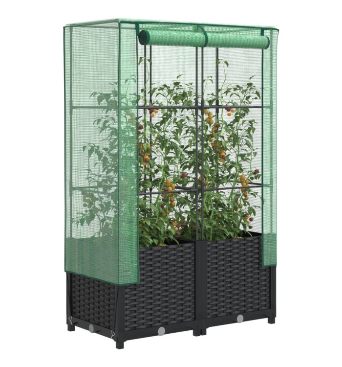 Jardinière surélevée avec housse aspect rotin 80x40x138 cm | Mobilier & Déco