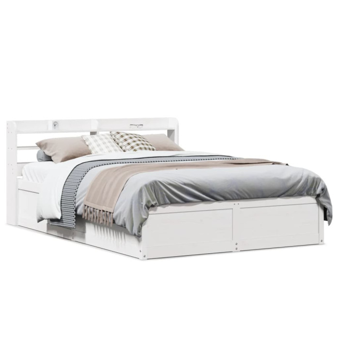 Cadre de lit avec tête de lit blanc 120x190 cm bois pin massif | Mobilier & Déco