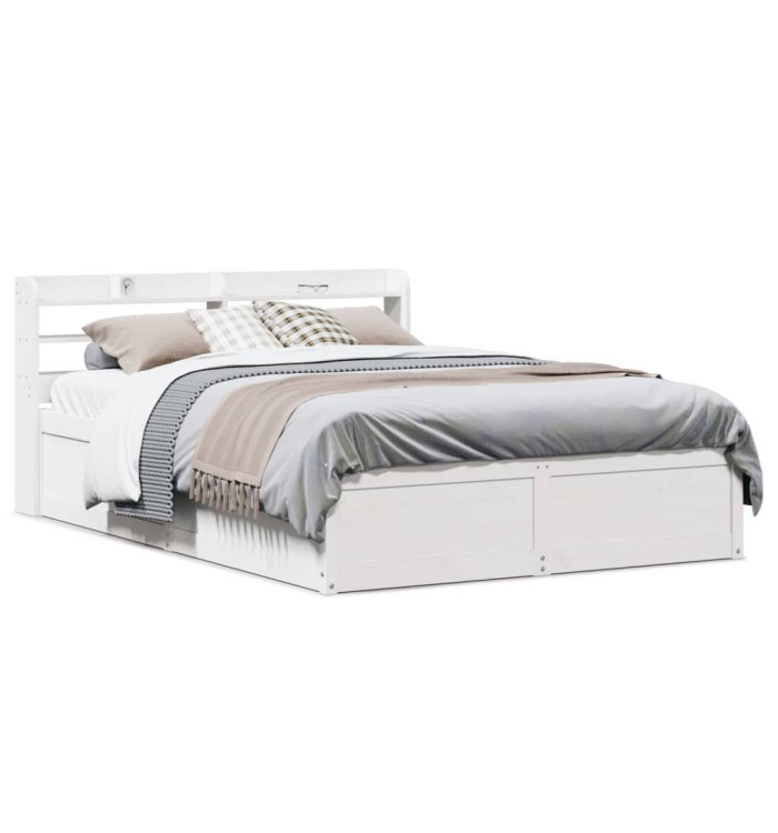 Cadre de lit avec tête de lit blanc 120x200 cm bois pin massif | Mobilier & Déco