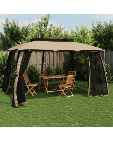 Tonnelle avec double toit et parois en filet taupe acier | Mobilier & Déco
