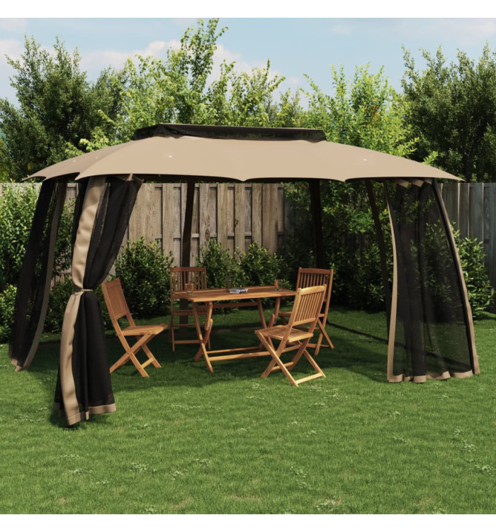 Tonnelle avec double toit et parois en filet taupe acier | Mobilier & Déco