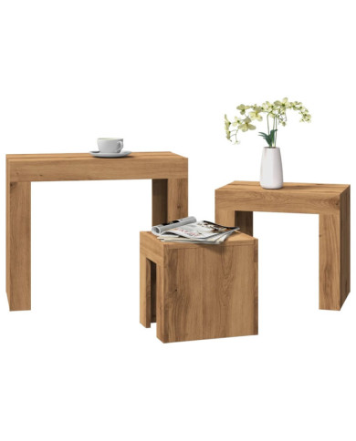 Tables basses gigognes 3 pcs chêne artisanal bois d'ingénierie | Mobilier & Déco