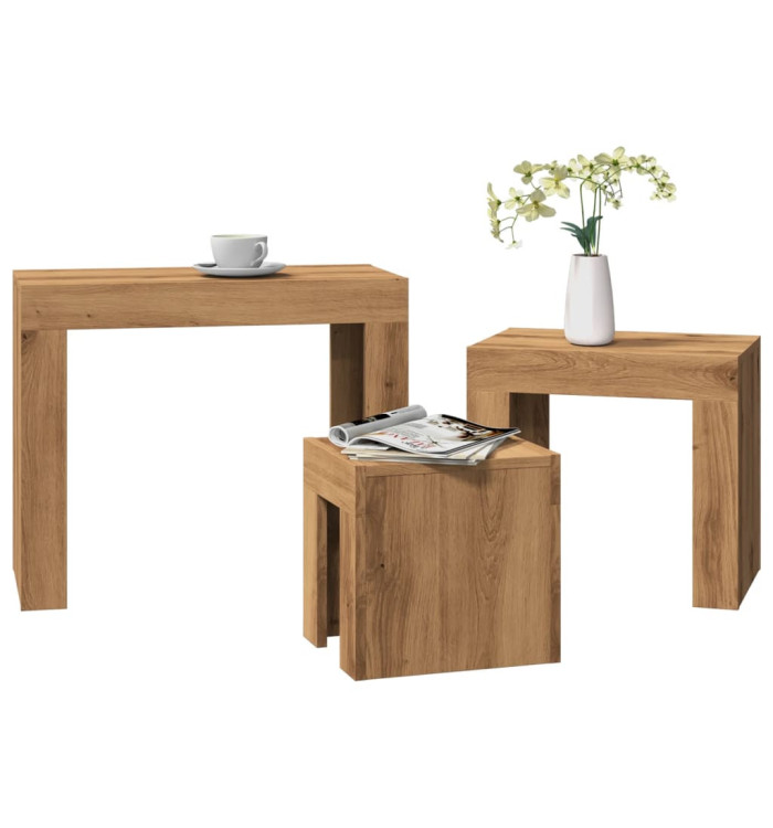 Tables basses gigognes 3 pcs chêne artisanal bois d'ingénierie | Mobilier & Déco