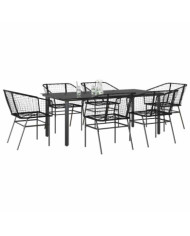 Ensemble à manger de jardin 7pcs noir poly rotin verre | Mobilier & Déco