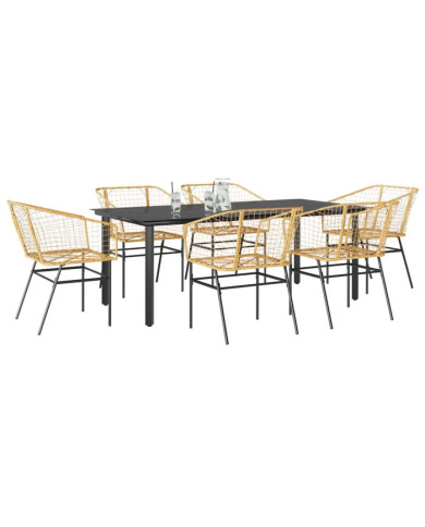 Ensemble à manger jardin 7pcs marron rpoly otin verre | Mobilier & Déco
