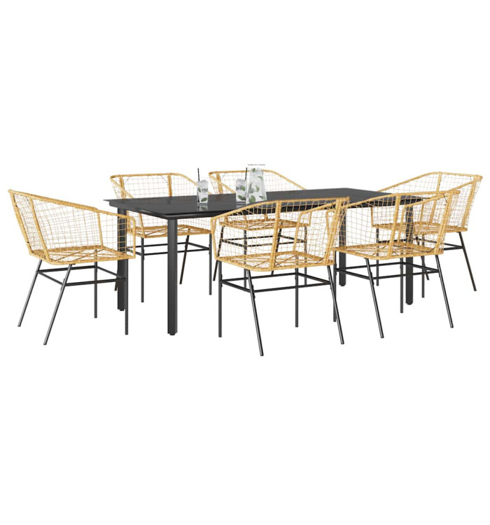Ensemble à manger jardin 7pcs marron rpoly otin verre | Mobilier & Déco