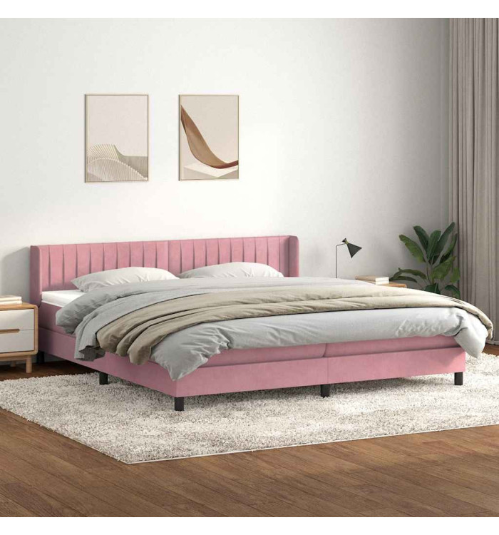Sommier à lattes de lit avec matelas rose 200x210 cm velours | Mobilier & Déco