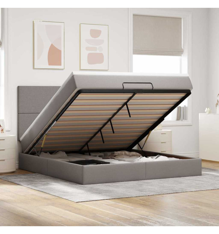 Cadre de lit ottoman avec matelas taupe 180x200 cm tissu | Mobilier & Déco