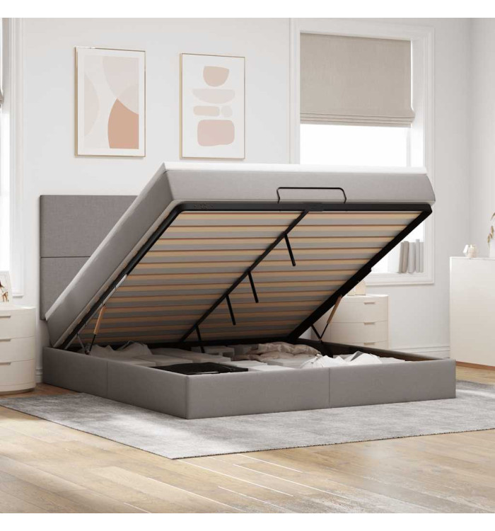 Cadre de lit ottoman avec matelas taupe 180x200 cm tissu | Mobilier & Déco