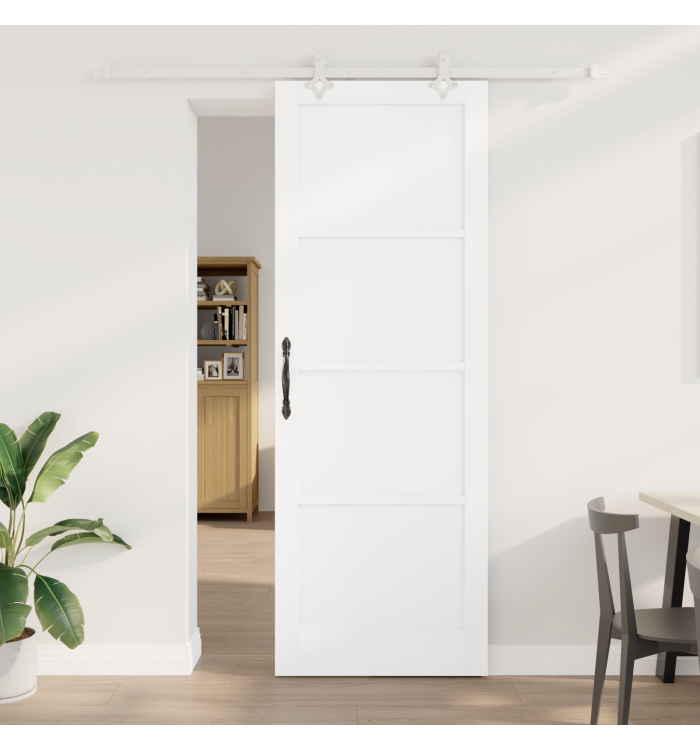 Porte coulissante avec matériel blanche 83x232 cm en pin massif, Porte intérieure 'ORKDAL'blanche 83x232x4 cm en pin massif | M