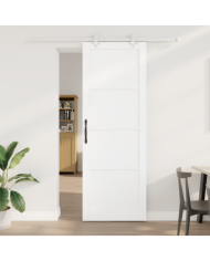 Porte coulissante avec matériel blanche 83x232 cm en pin massif, Porte intérieure 'ORKDAL'blanche 83x232x4 cm en pin massif | M