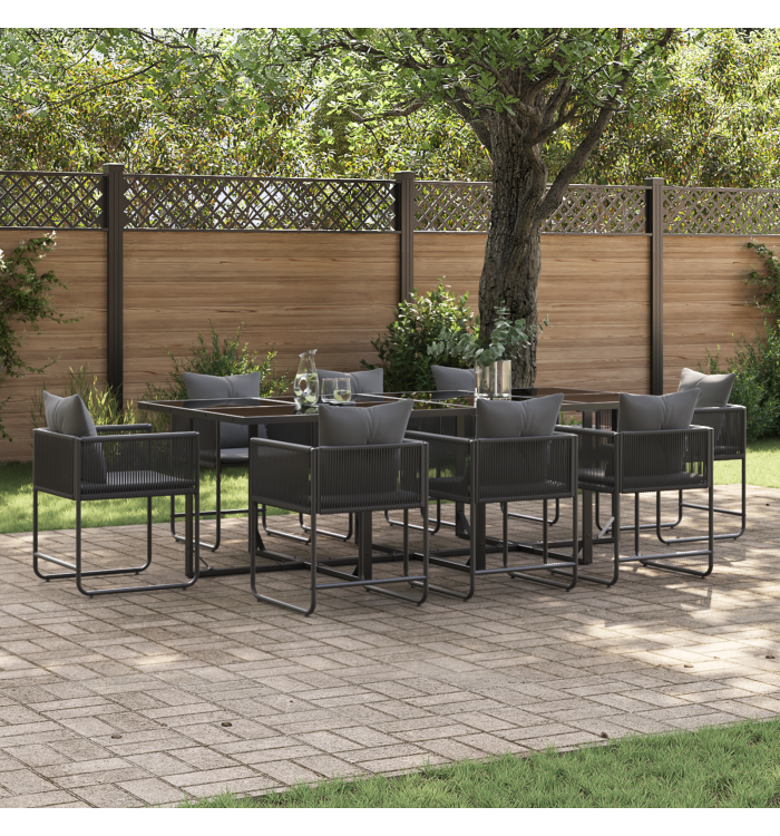 Ensemble de Salle à Manger de Jardin de 12 Pièces avec Coussins en Acier et Poly Rattan | Mobilier & Déco