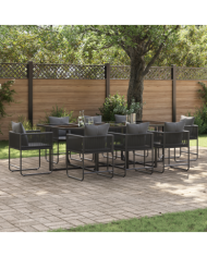 Ensemble de Salle à Manger de Jardin de 12 Pièces avec Coussins en Acier et Poly Rattan | Mobilier & Déco