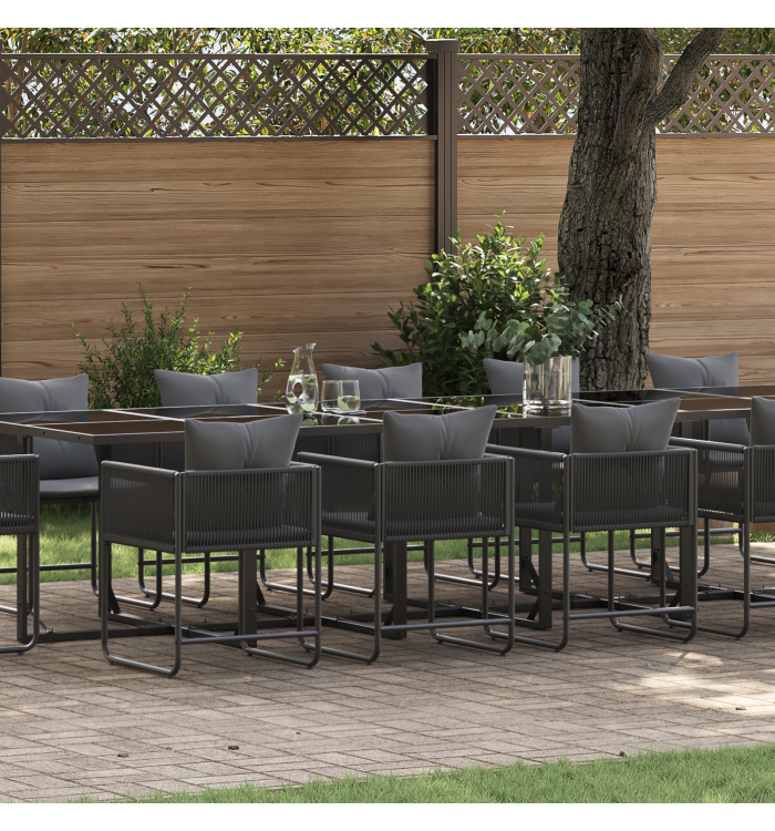 Ensemble de salle à manger de jardin de 18 pièces avec coussins en acier et poly rotin | Mobilier & Déco