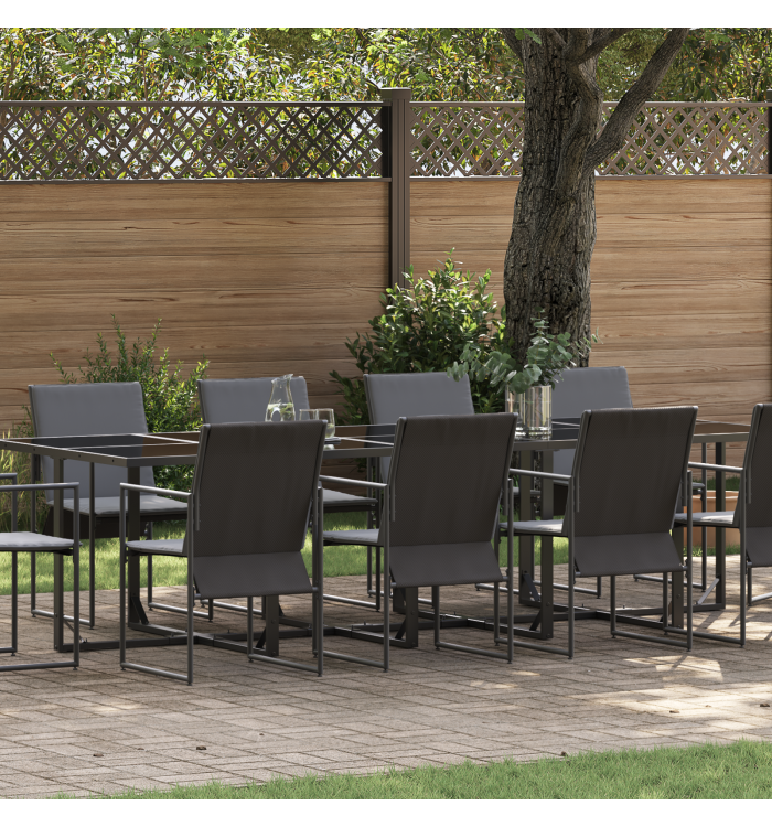 Ensemble de salle à manger de jardin de 15 pièces avec coussins en acier et textilène | Mobilier & Déco