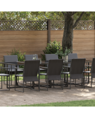 Ensemble de salle à manger de jardin de 15 pièces avec coussins en acier et textilène | Mobilier & Déco