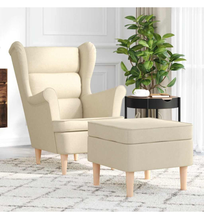 Fauteuil avec repose-pied Crème Tissu | Mobilier & Déco