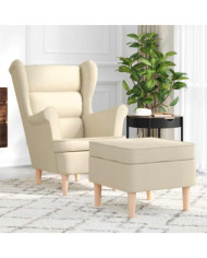Fauteuil avec repose-pied Crème Tissu | Mobilier & Déco