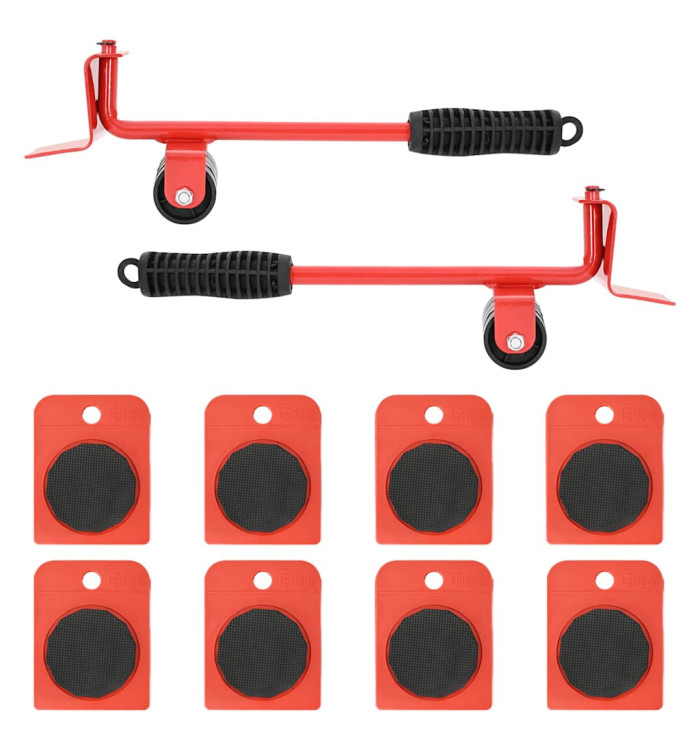 Roulettes pour meubles 8 pièces avec élévateurs Rouge 9,8 x 7,5 x 3 cm 150 kg | Mobilier & Déco
