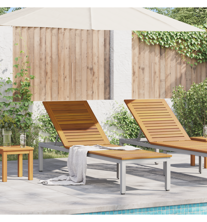 Chaise Longue Grise 200x55x35 cm Bois de Teck Massif | Mobilier & Déco