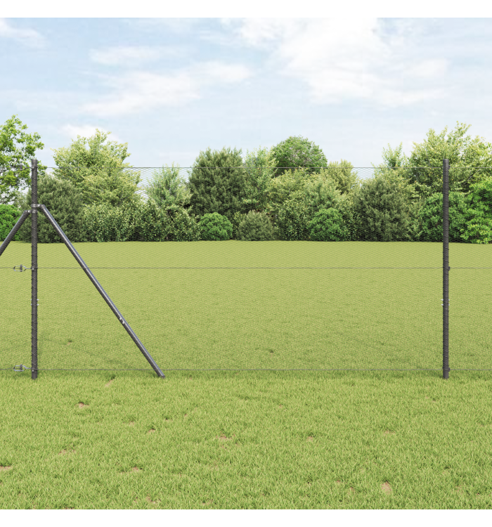 Clôture Hexagonale Grise 1x10 m Acier, Poteaux de Clôture 7 pcs Gris Ø32 mm 150 cm Acier Galvanisé | Mobilier & Déco