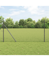 Clôture Hexagonale Grise 1x10 m Acier, Poteaux de Clôture 7 pcs Gris Ø32 mm 150 cm Acier Galvanisé | Mobilier & Déco
