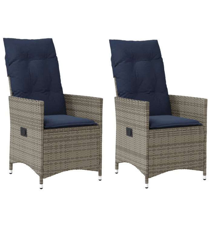 Lot de 2 chaises de jardin inclinables avec coussins en résine tressée grise | Mobilier & Déco