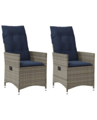 Lot de 2 chaises de jardin inclinables avec coussins en résine tressée grise | Mobilier & Déco