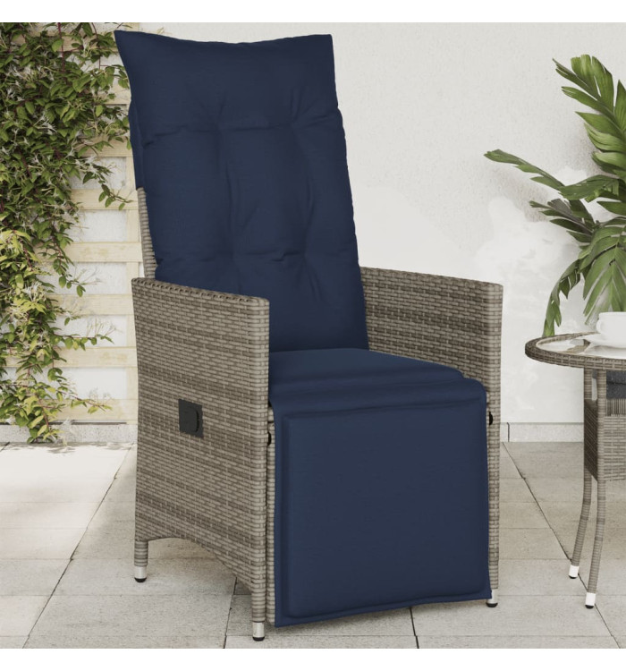 Chaise de jardin inclinable avec coussins en résine tressée grise | Mobilier & Déco
