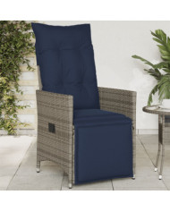 Chaise de jardin inclinable avec coussins en résine tressée grise | Mobilier & Déco
