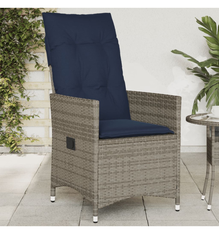 Chaise de jardin inclinable avec coussins en résine tressée grise | Mobilier & Déco