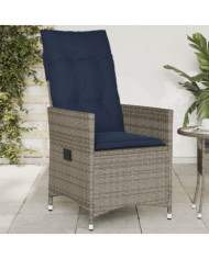 Chaise de jardin inclinable avec coussins en résine tressée grise | Mobilier & Déco