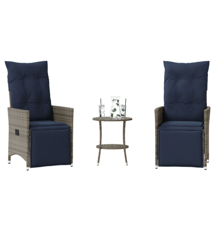 Ensemble bistro 3 pièces avec coussins en polyrotin gris | Mobilier & Déco