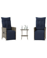Ensemble bistro 3 pièces avec coussins en polyrotin gris | Mobilier & Déco