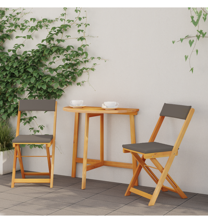Ensemble de Bistro Pliant de 3 Pièces avec Coussins en Bois Massif d'Acacia | Mobilier & Déco