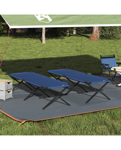 Lit de Soleil Pliant 2 pcs avec Sac de Transport Bleu en Tissu Oxford 600D | Mobilier & Déco