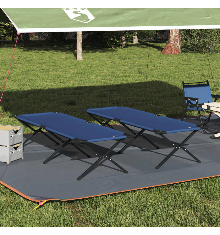 Lit de Soleil Pliant 2 pcs avec Sac de Transport Bleu en Tissu Oxford 600D | Mobilier & Déco