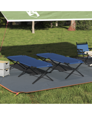 Lit de Soleil Pliant 2 pcs avec Sac de Transport Bleu en Tissu Oxford 600D | Mobilier & Déco