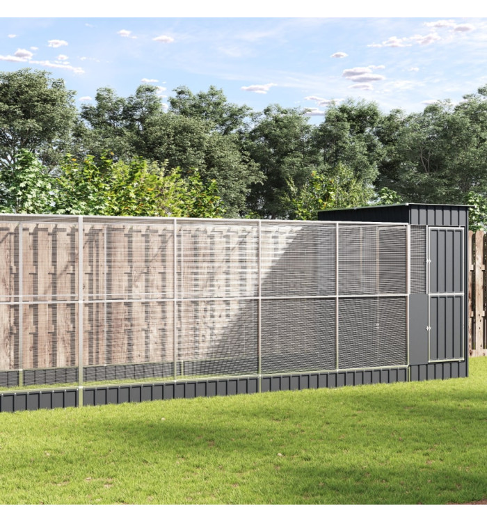 Volière avec extension argenté 830x203x216 cm acier | Mobilier & Déco