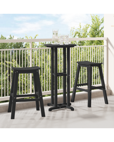 Ensemble de jardin 3 pièces en HDPE noir, Table de bar noire 55x55x107 cm en HDPE, Tabourets de bar 2 pièces en HDPE noir | M
