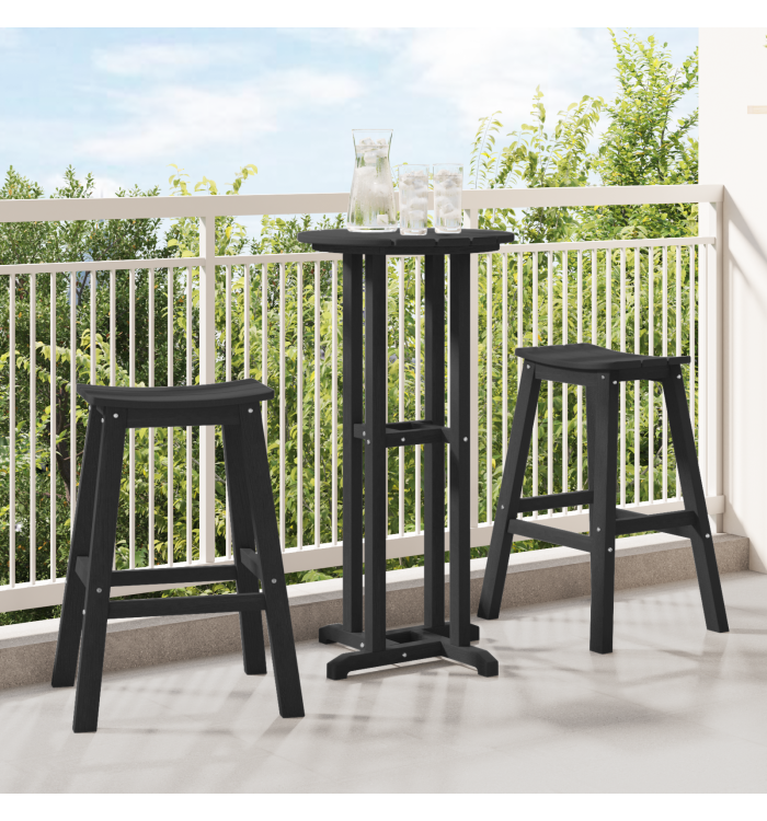Ensemble de jardin 3 pièces en HDPE noir, Table de bar noire 55x55x107 cm en HDPE, Tabourets de bar 2 pièces en HDPE noir | M