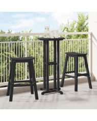 Ensemble de jardin 3 pièces en HDPE noir, Table de bar noire 55x55x107 cm en HDPE, Tabourets de bar 2 pièces en HDPE noir | M