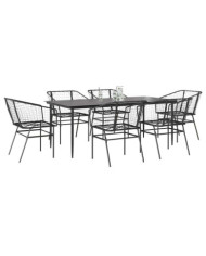 Ensemble à manger de jardin 7pcs noir poly rotin verre | Mobilier & Déco