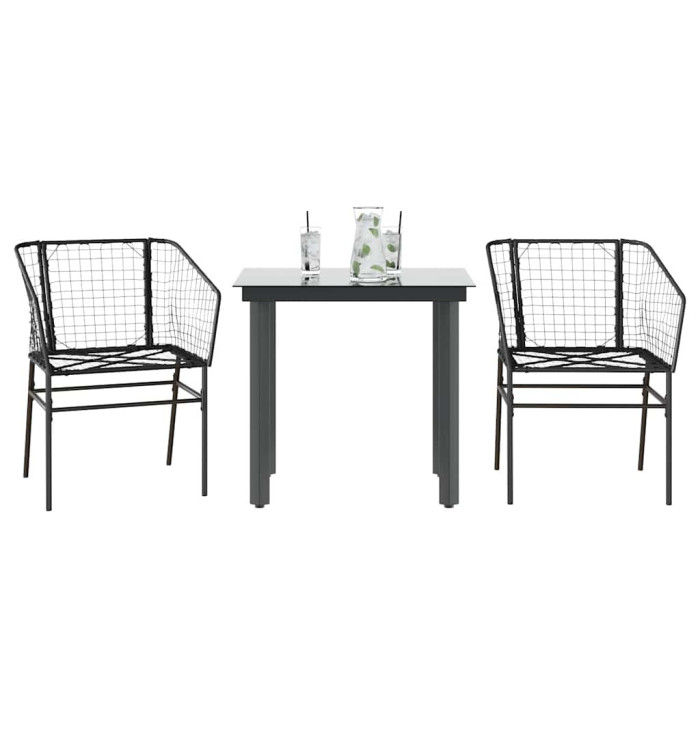 Ensemble à manger de jardin 3 pcs noir résine tressée verre | Mobilier & Déco