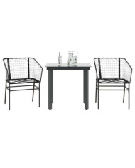 Ensemble à manger de jardin 3 pcs noir résine tressée verre | Mobilier & Déco
