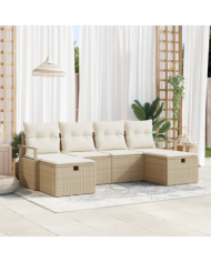 Ensemble de Canapés de Jardin 6 Pièces avec Coussins Beige Poly Rattan | Mobilier & Déco