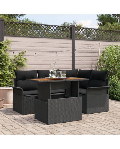 Ensemble de canapé de jardin 5 pièces avec coussins Noir Poly Rotin | Mobilier & Déco